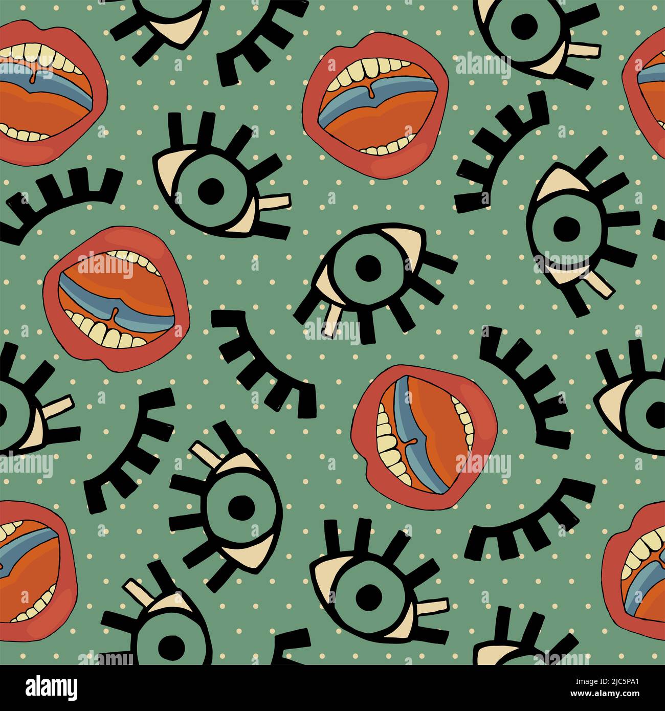 Diseño sin costuras con elementos Pop Art de ojos y labios. Ilustración retro de vector cómico de moda Foto de stock