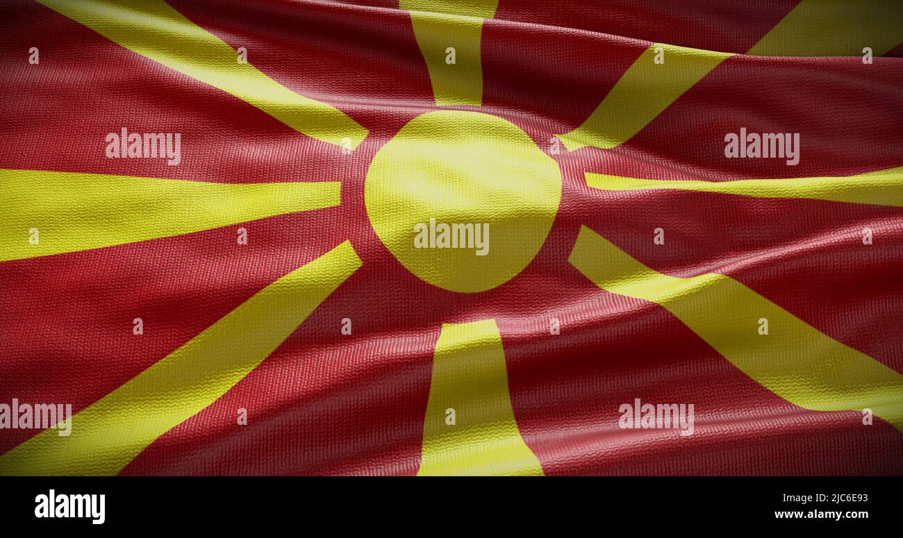 Ilustración de fondo de la bandera nacional de Macedonia del Norte. Símbolo del país. Foto de stock