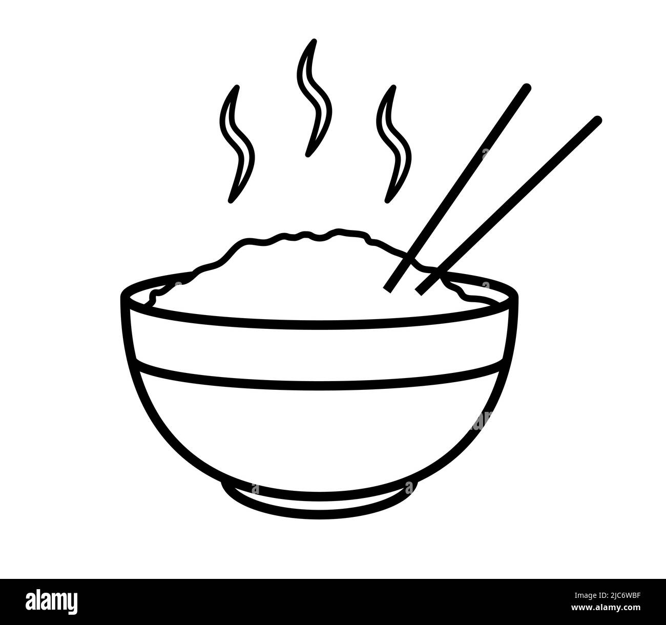 Cuenco de arroz completo o cuenco de comida con palillos restaurante asiático símbolo vector ilustración icono Ilustración del Vector