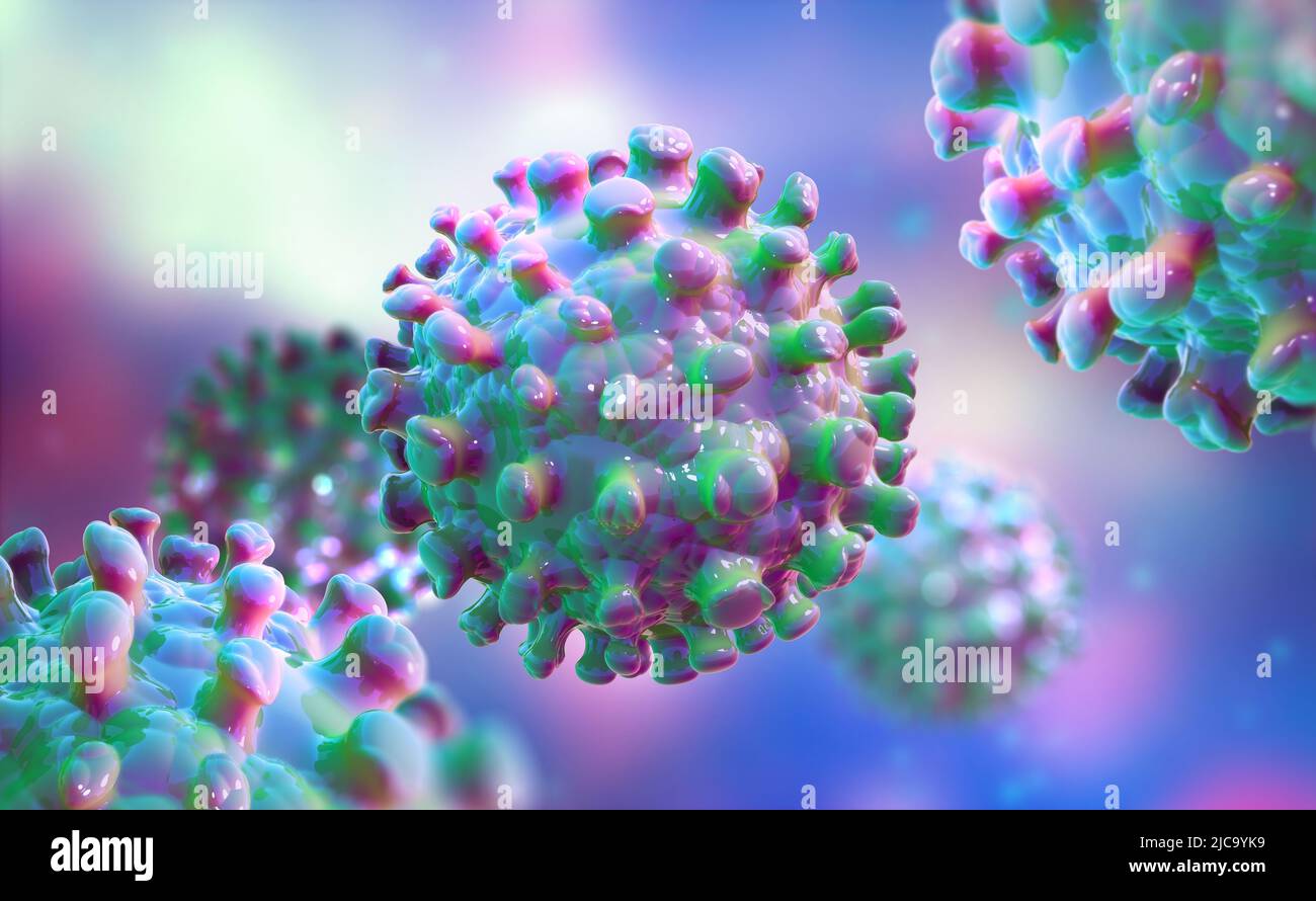Virus, gérmenes, microbios, microorganismos bajo el microscopio. 3D Ilustración de un microbio en alta resolución Foto de stock