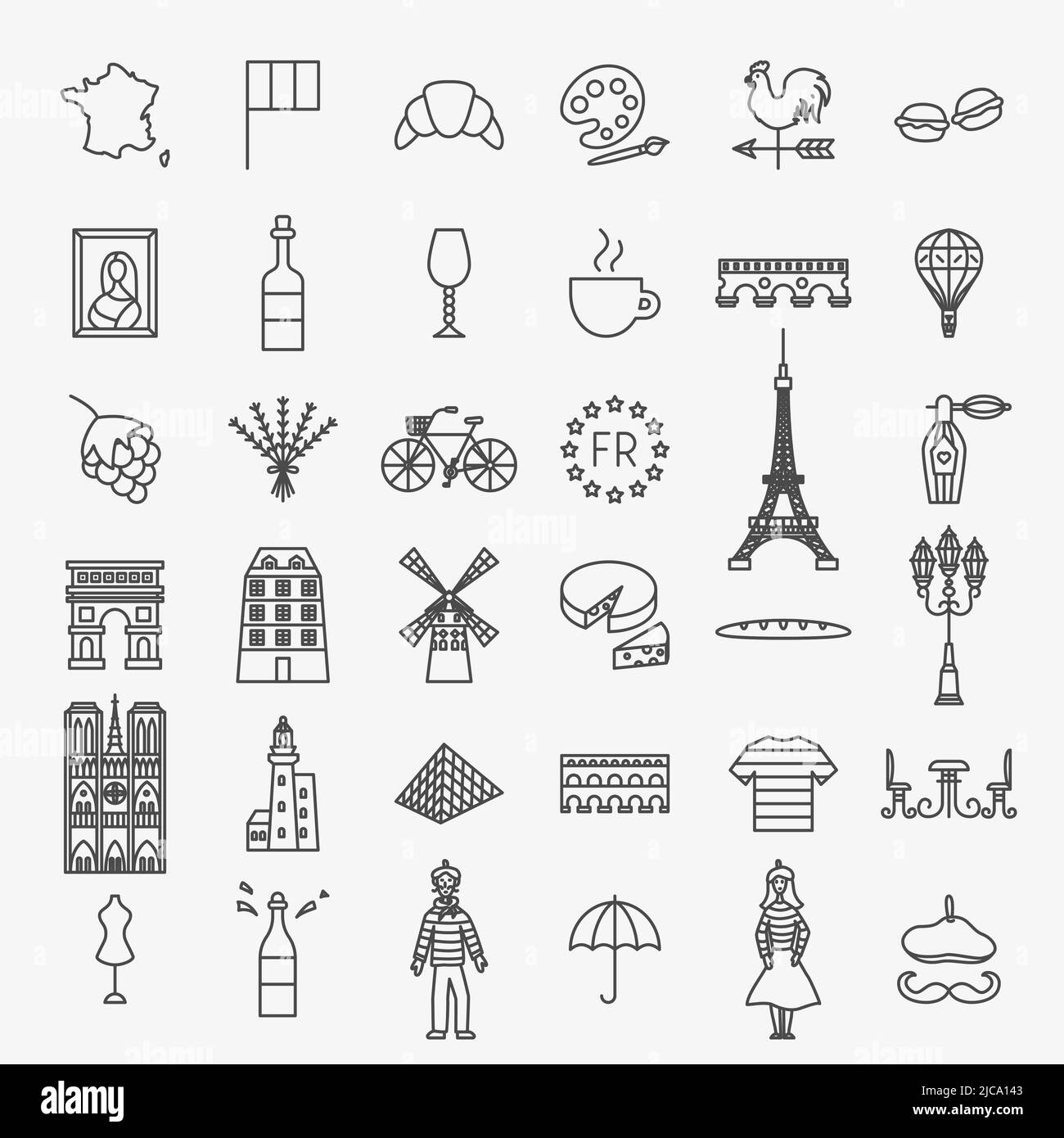 Conjunto de iconos de línea de Francia Ilustración del Vector
