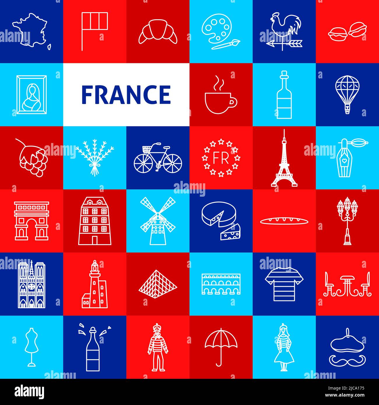 Iconos de línea de Francia Ilustración del Vector