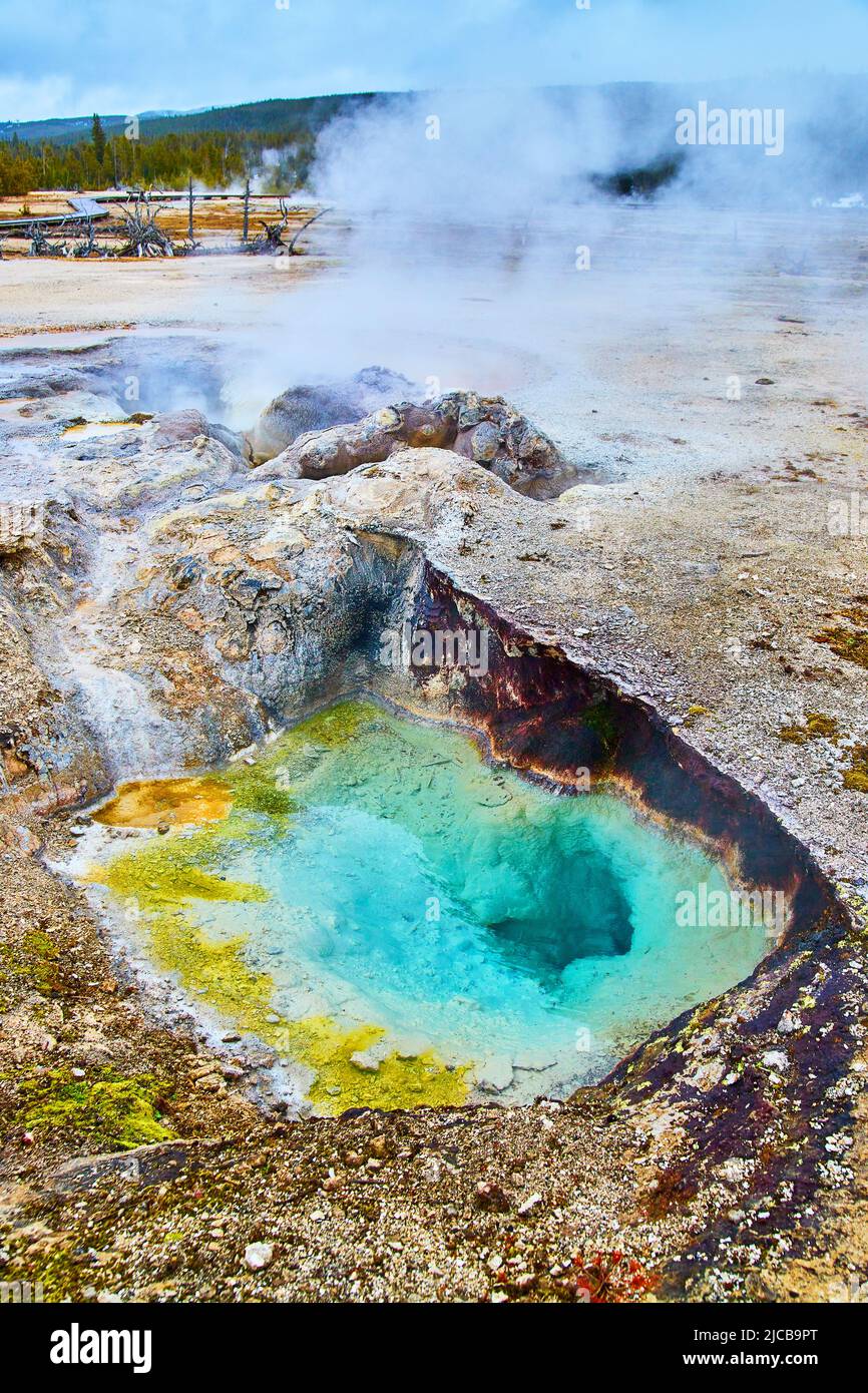Impresionantes piscinas termales azules y verdes con vapor de azufre en  Yellowstone Fotografía de stock - Alamy