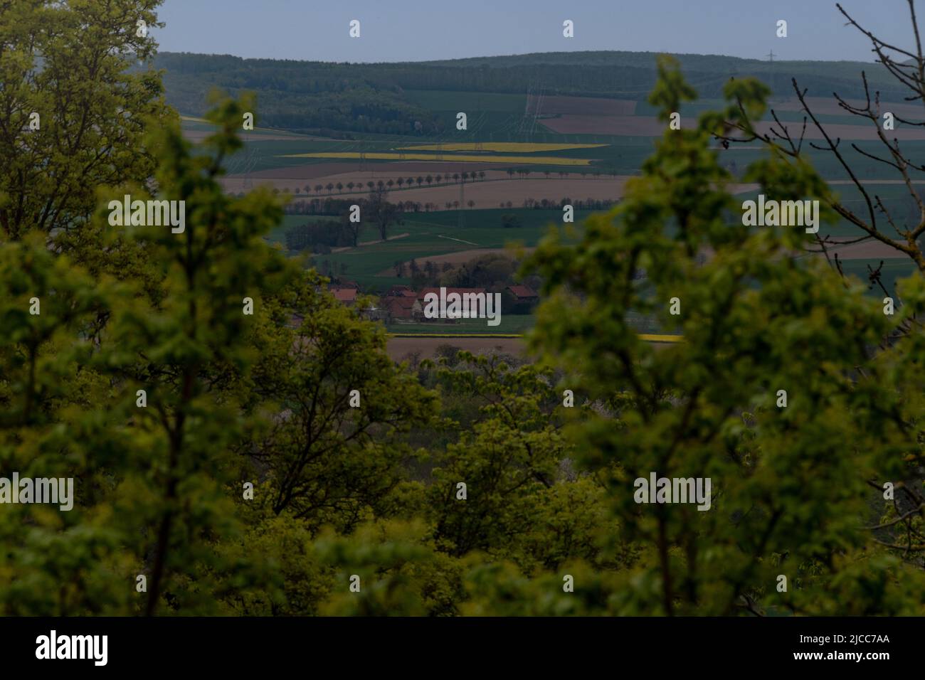 Ein Blick in die Landschaft um Burgwohldenberg, von der Aussichtsplattform sieht man weit über die Felder bis zum nächstem Wald Foto de stock