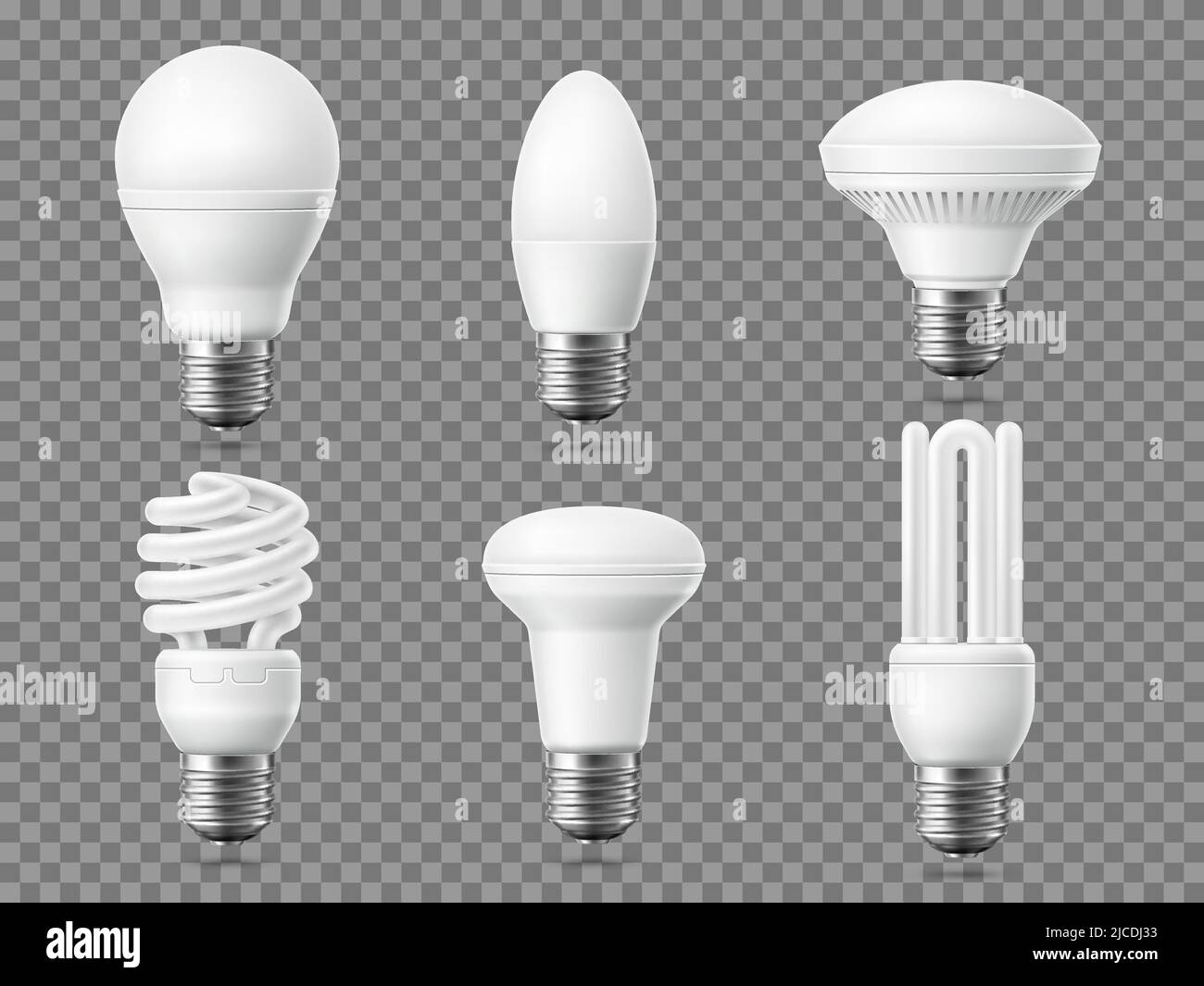 Bombilla LED realista. Modernas lámparas de bajo consumo, 3D objetos