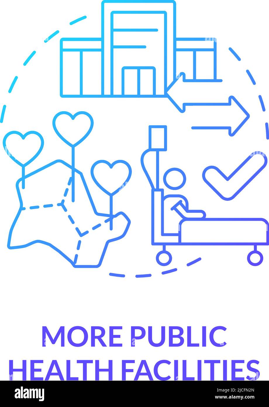 Más instalaciones de salud pública icono del concepto de gradiente azul Ilustración del Vector