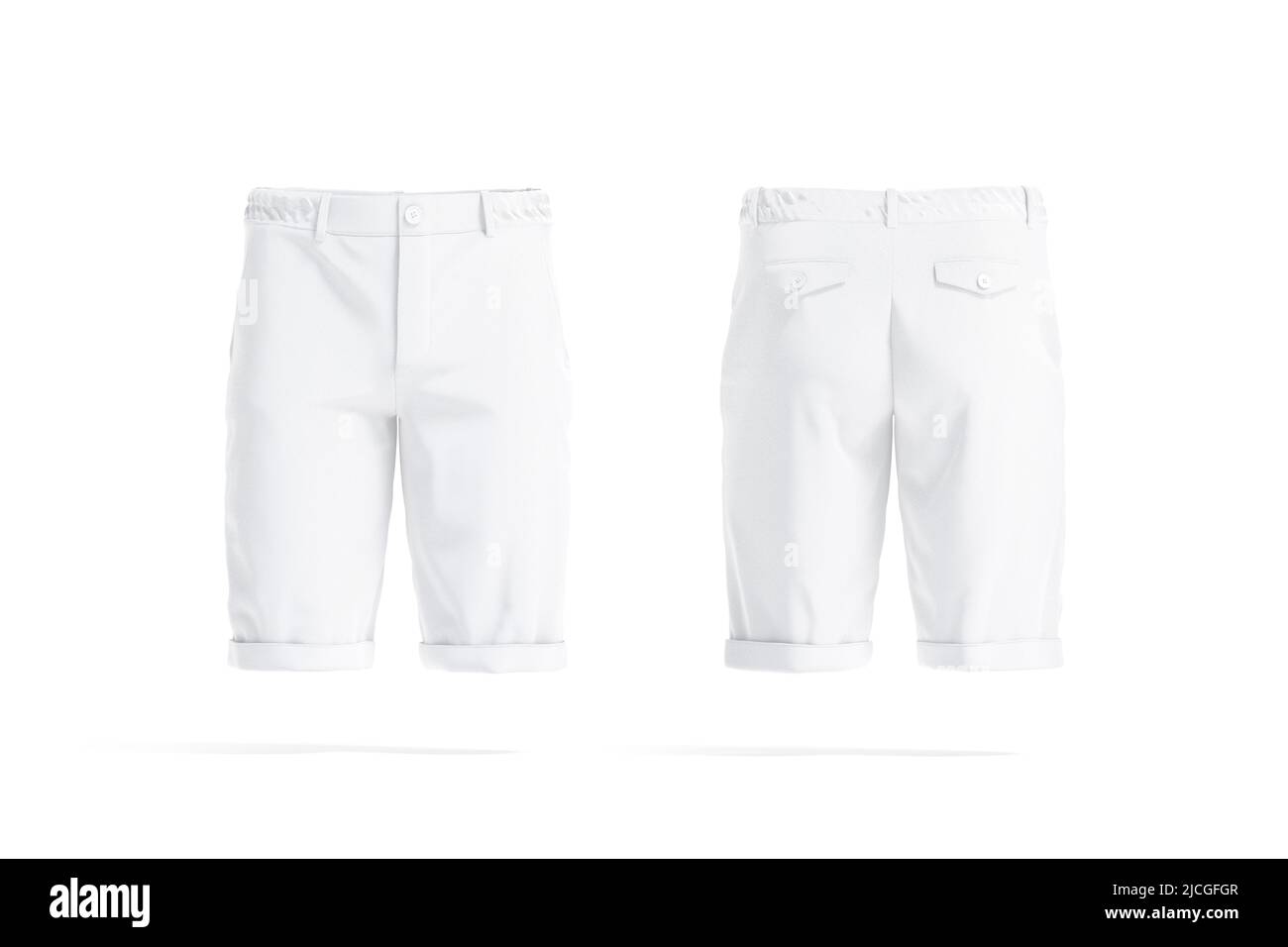 Blank white shorts mockup, vista delantera y trasera Foto de stock