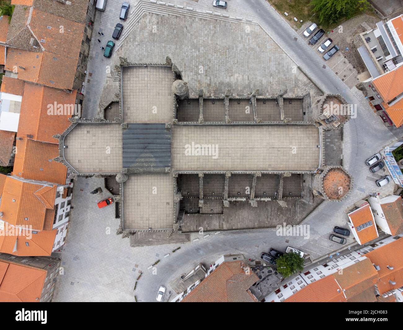 Vista aérea de la Catedral de Guarda - Sé Catedral da Guarda, Portugal, Europa Foto de stock