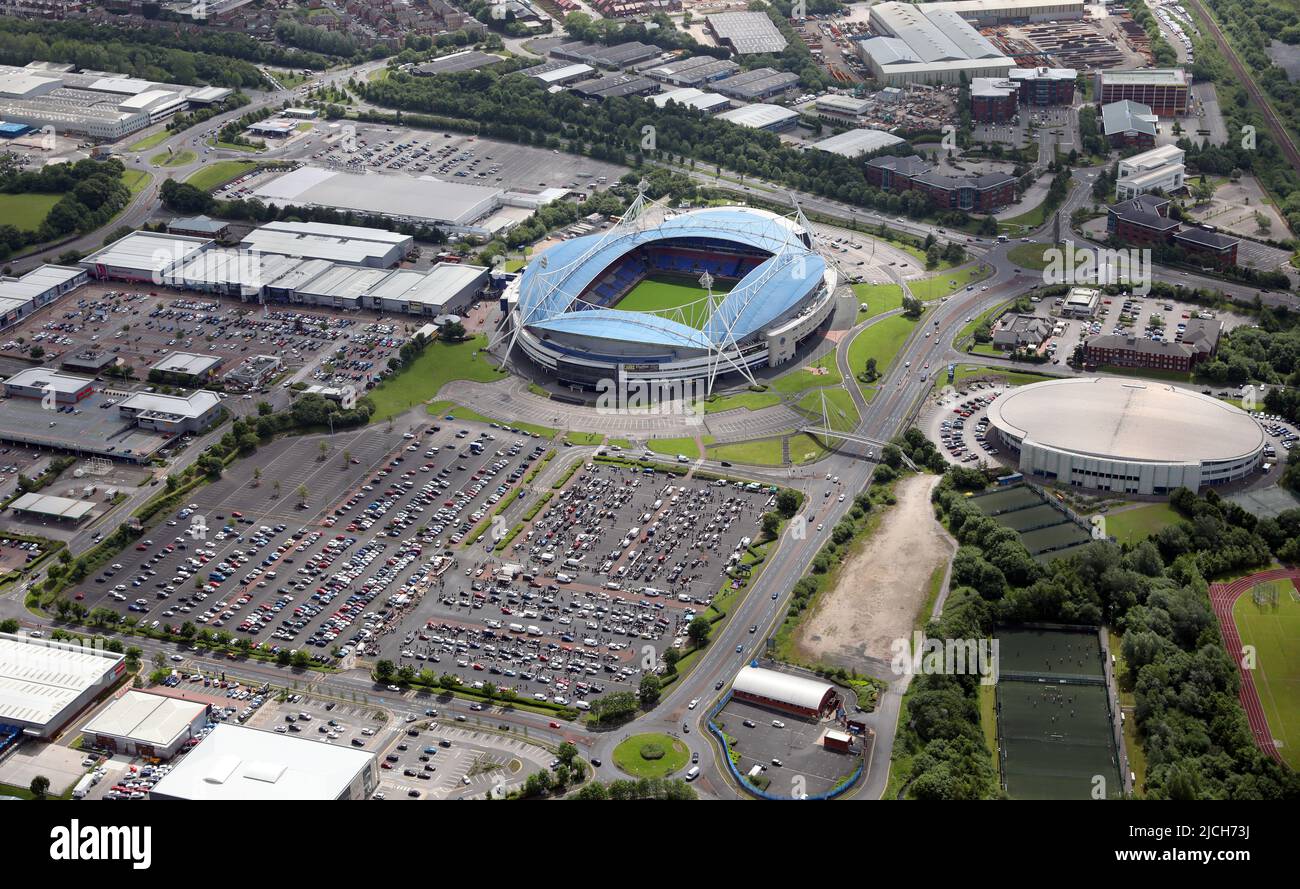 Vista aérea del Middlebrook, Bolton. Un desarrollo a veces llamado el sitio de Reebok, Lancashire. Cuenta con el estadio de la Universidad de Bolton. Foto de stock