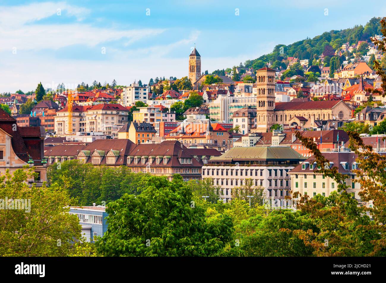 Vista panorámica aérea del centro de la ciudad de Zurich en Suiza Foto de stock