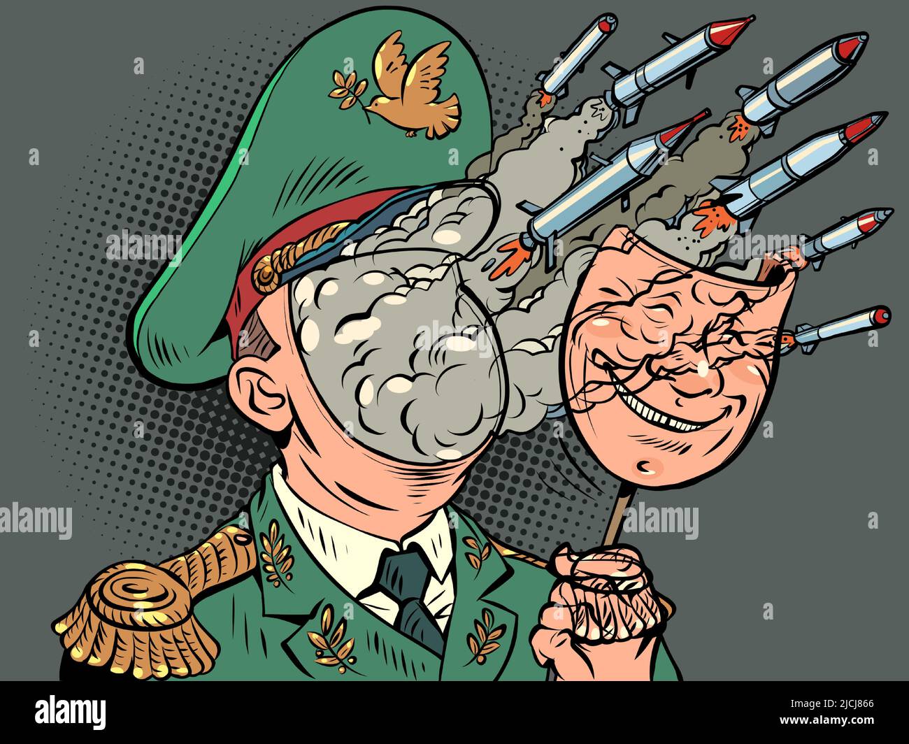 político militar halcón propaganda de guerra, oficial con misiles nucleares Ilustración del Vector