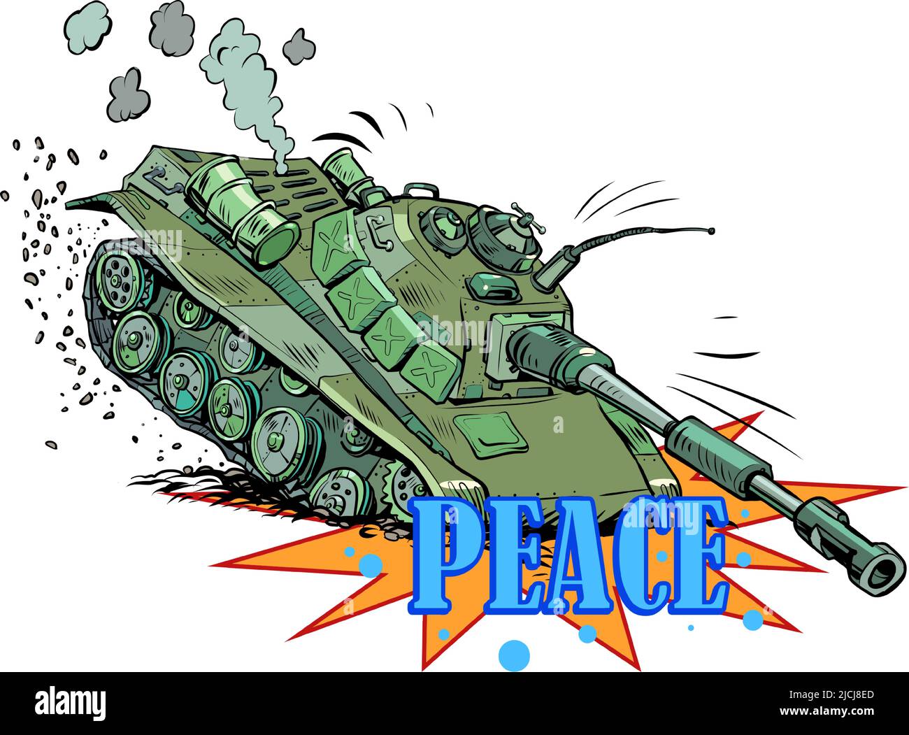 Tanque militar destruido. Contra la agresión militar y la dictadura. Invasión y ataque Ilustración del Vector