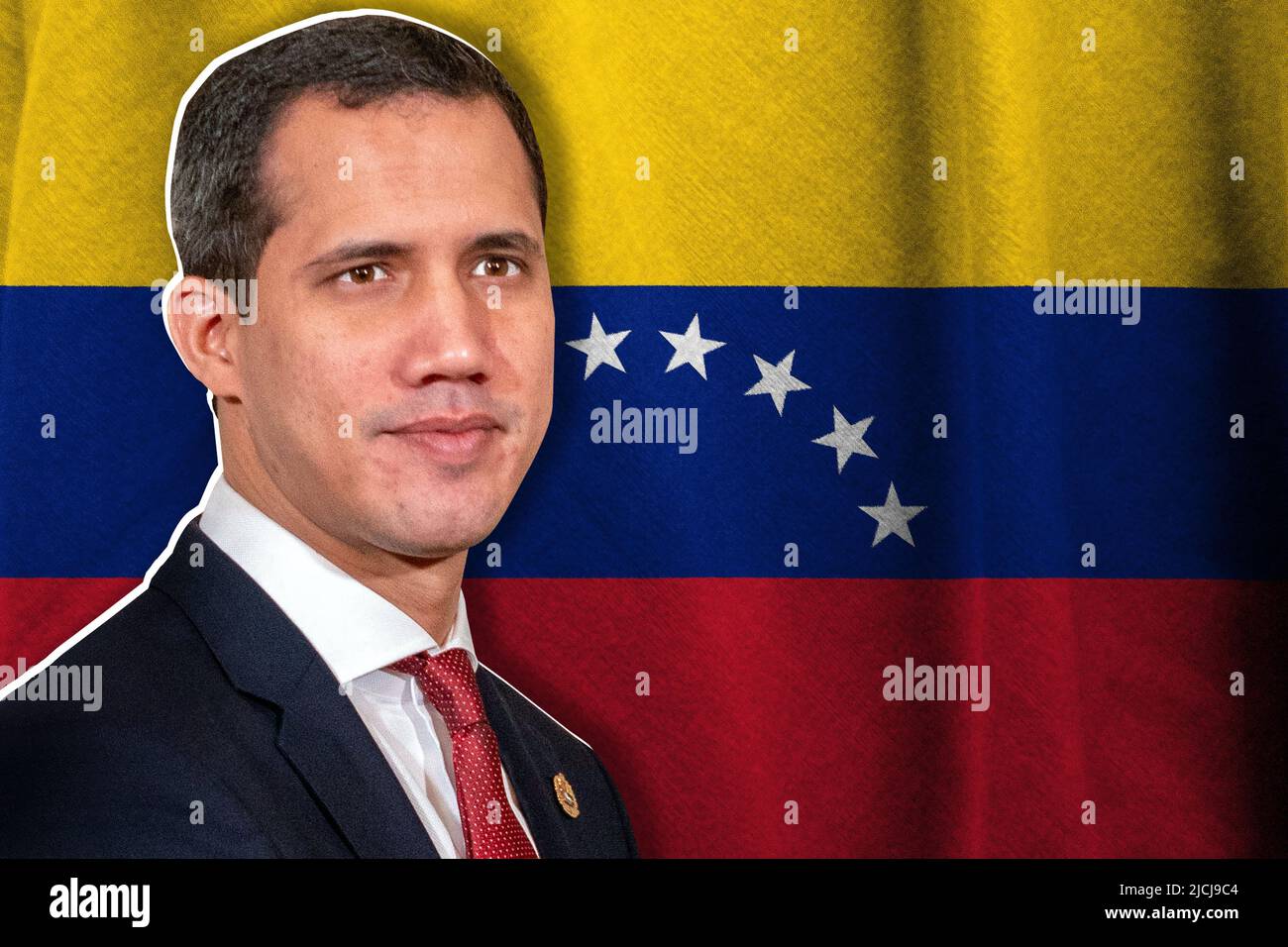 Juan Guaidó y la bandera de Venezuela Foto de stock