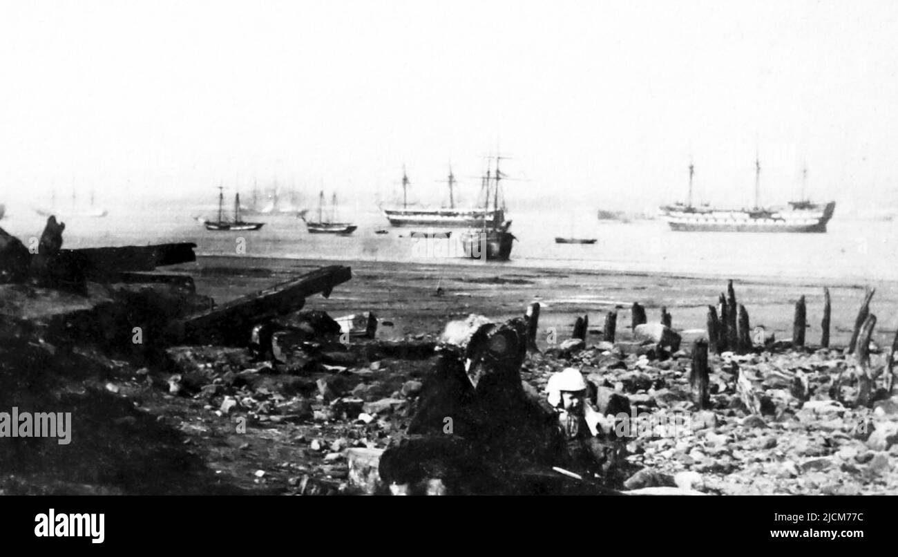 Buques de entrenamiento de la Marina Real en el río Mersey, Liverpool, época victoriana Foto de stock