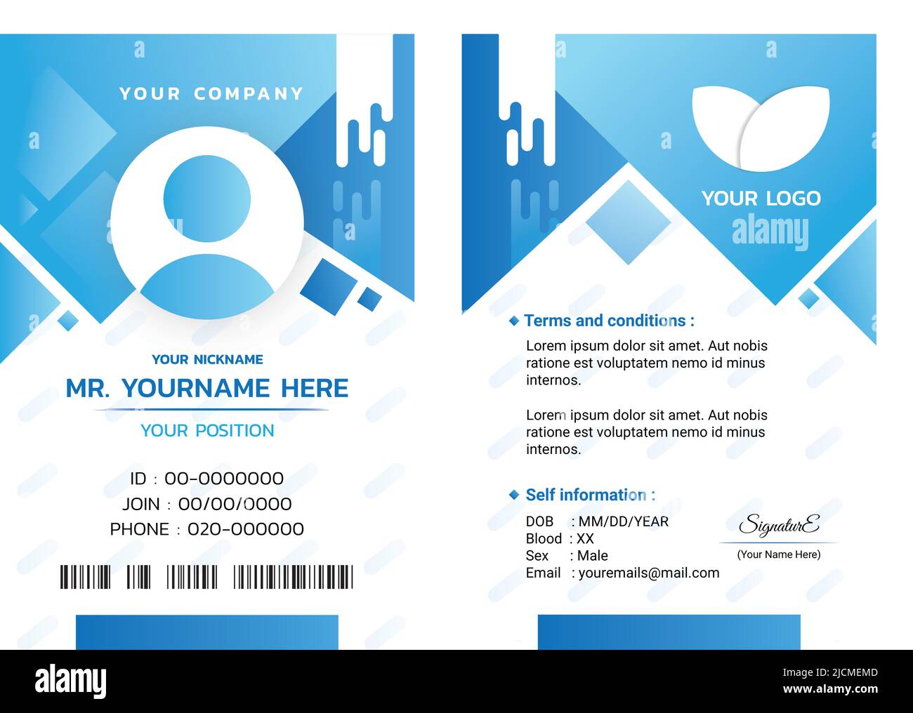 Diseño de plantilla de ID de tarjeta de negocio. Tarjeta de visita vertical o identidad personal. Ilustración vectorial Ilustración del Vector
