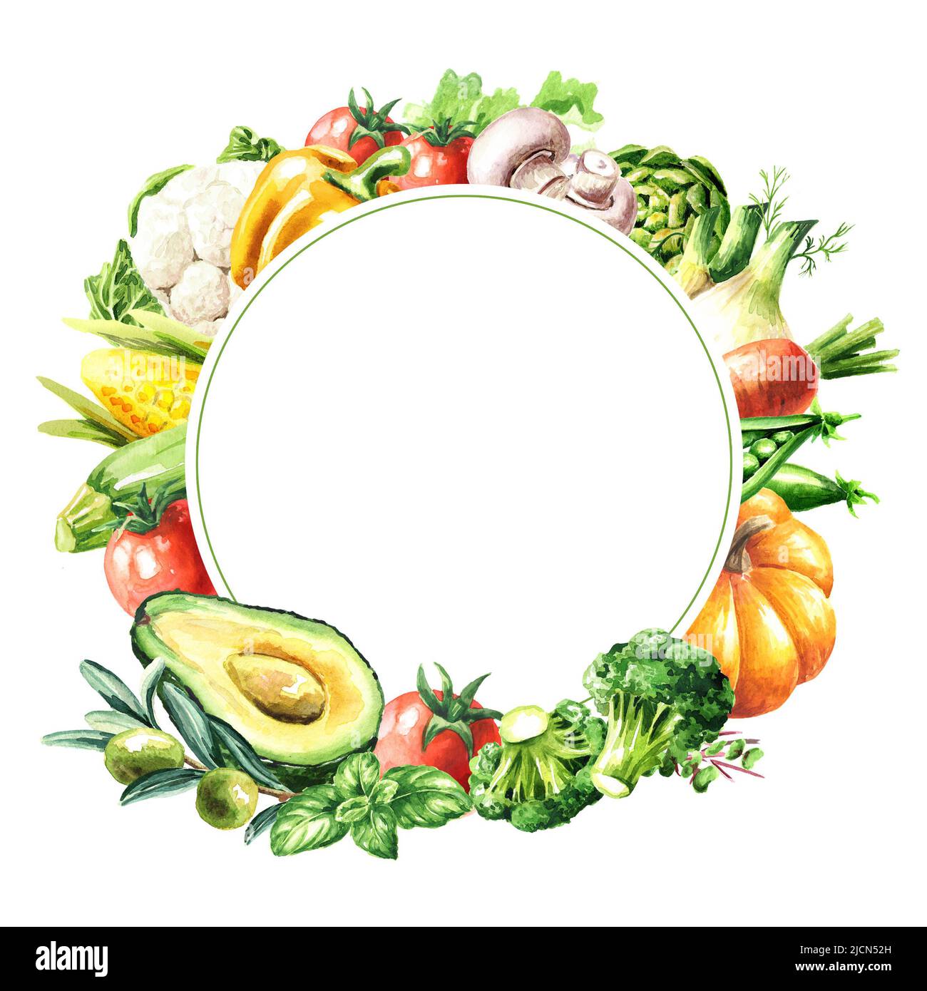 Comida vegana. Verduras frescas, ilustración de acuarela dibujada a mano,  aisladas sobre fondo blanco Fotografía de stock - Alamy