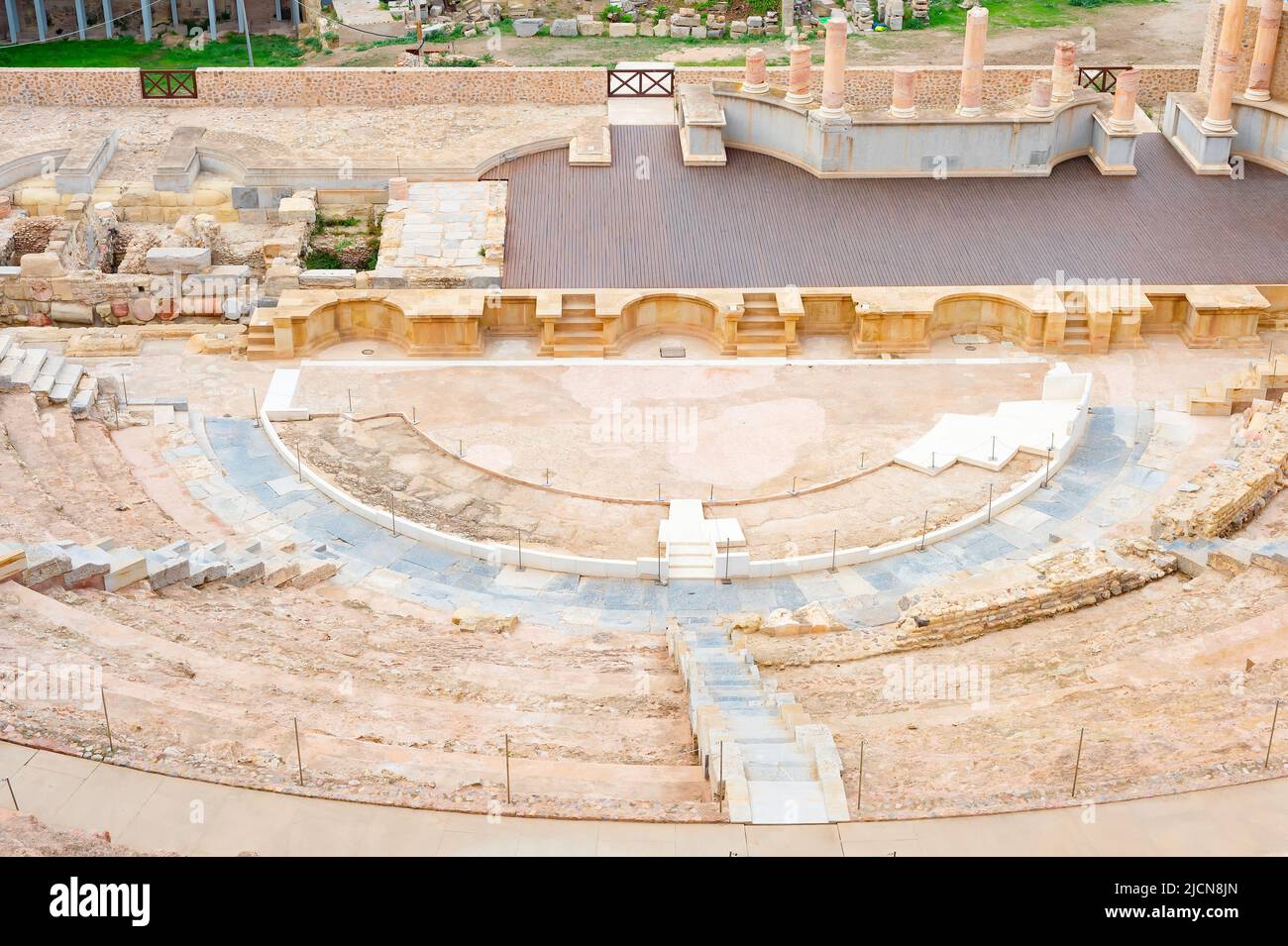 Vista superior del anfiteatro del coliseo, destino histórico, Cartagena, España Foto de stock