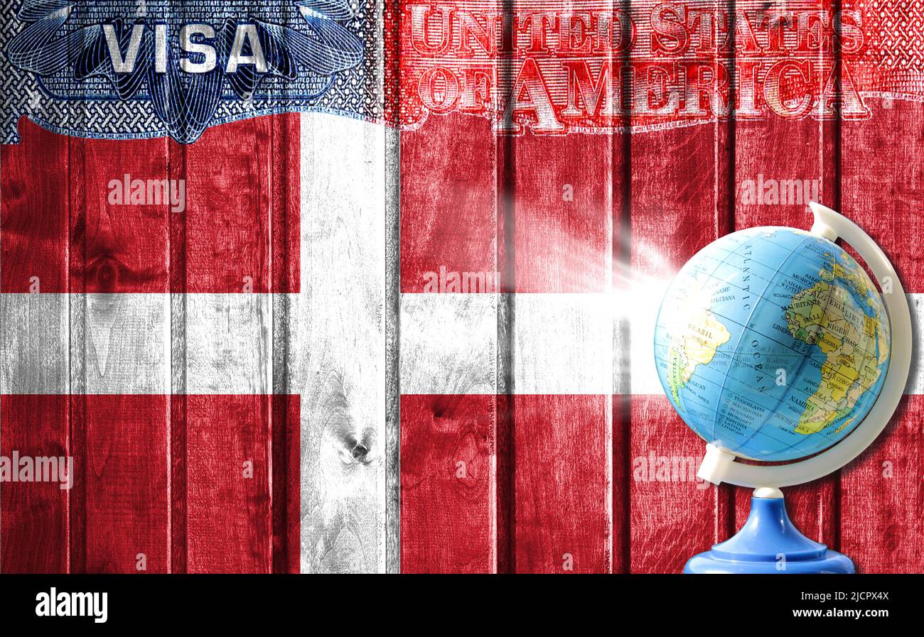 Estados Unidos de América visado documento, bandera de Dinamarca y