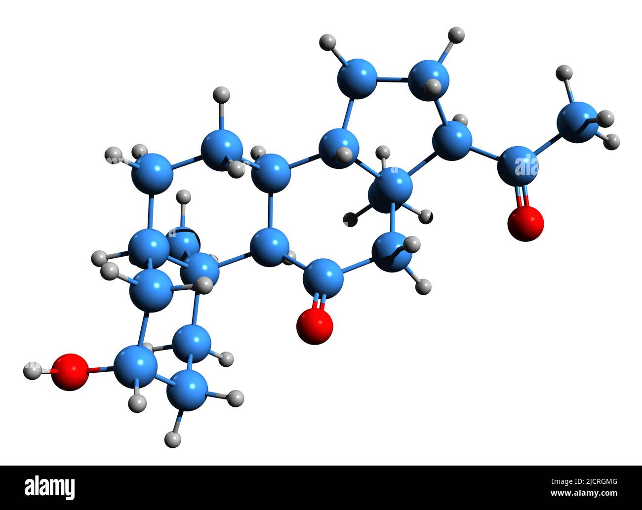 3D Imágen de la fórmula esquelética de Alfaxalone - estructura química molecular de un esteroide neuroactive aislado sobre fondo blanco Foto de stock