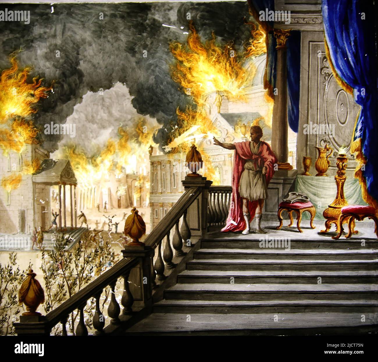 Faroles mágicos. siglo 19th. El emperador Nerón contemplando el fuego de Roma, 18 de julio de 64. (pintura de cristal). Rijksmuseum, Amsterdam, Países Bajos. Foto de stock