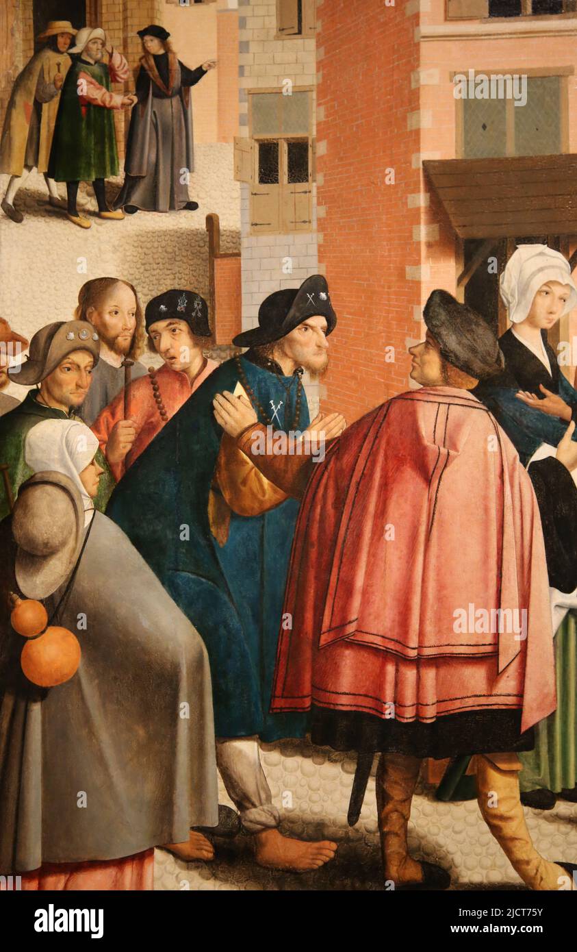 Las Siete Obras de Misericordia. Maestro de Alkmaa, 1504. Aceite en el panel. Detalle de uno de los paneles. Rijksmuseum. Ámsterdam. Países Bajos. Foto de stock