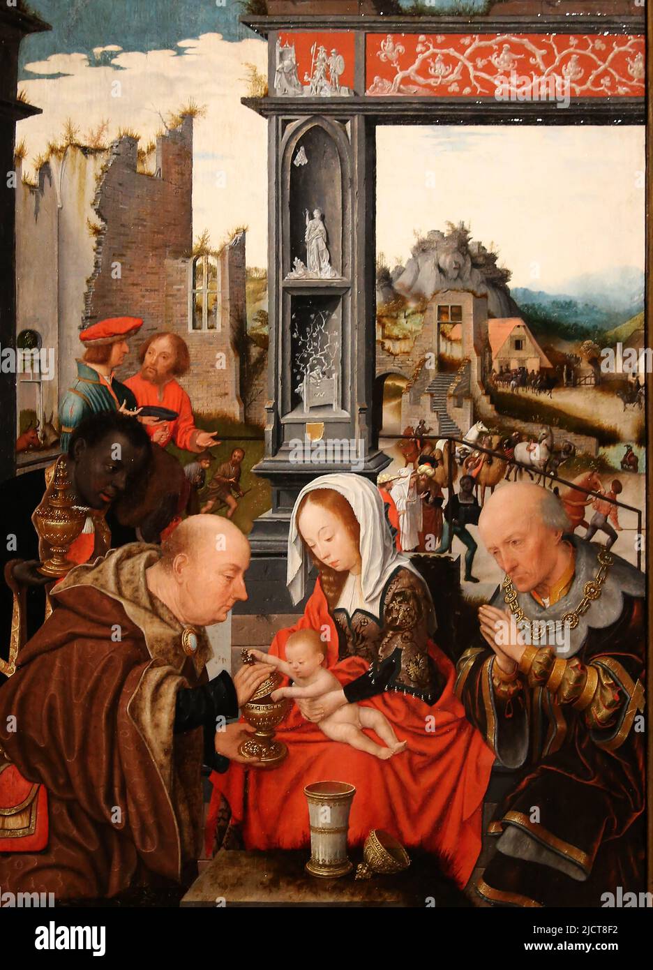 La Adoración de los Magos, por Jan Jansz Mostaert (c. 1474-1552). Haarlem, c. 1520-1525. Aceite en el panel. Rijksmuseum. Ámsterdam. Países Bajos. Foto de stock