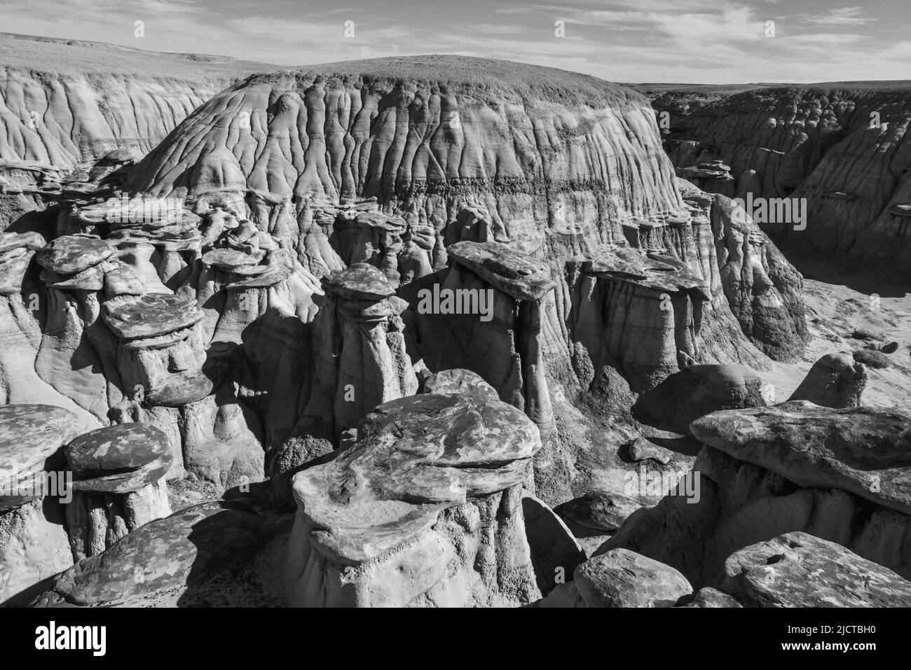 Extrañas formaciones de arenisca creadas por la erosión en el área de estudio de la naturaleza Ah-Shi-SLE-PAH en el condado de San Juan, cerca de la ciudad de Farmington, Nuevo México. Foto de stock
