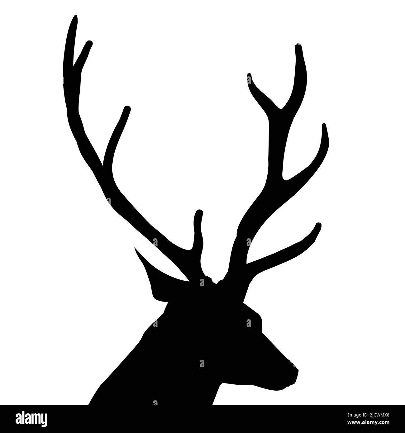 Ilustración vectorial de una silueta de un ciervo. Ves al animal desde atrás y te mira hacia atrás. Es un ciervo masculino con cuernos.Whit Ilustración del Vector