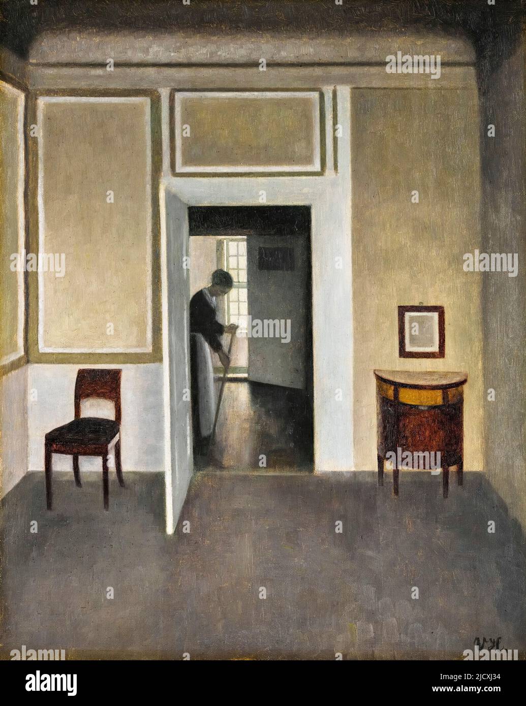 Vilhelm Hammershoi, Interior, Strandgade 30, pintura al óleo sobre lienzo, 1902 Foto de stock