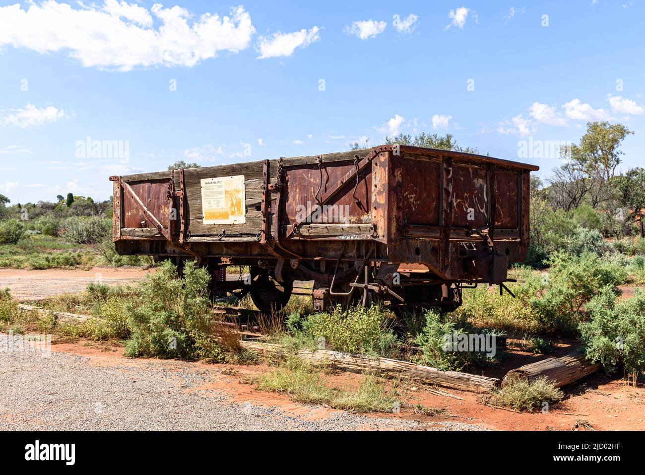 Un carruaje ferroviario desde el sitio histórico de Picnic Train Attack ubicado en Broken Hill, Nueva Gales del Sur Foto de stock