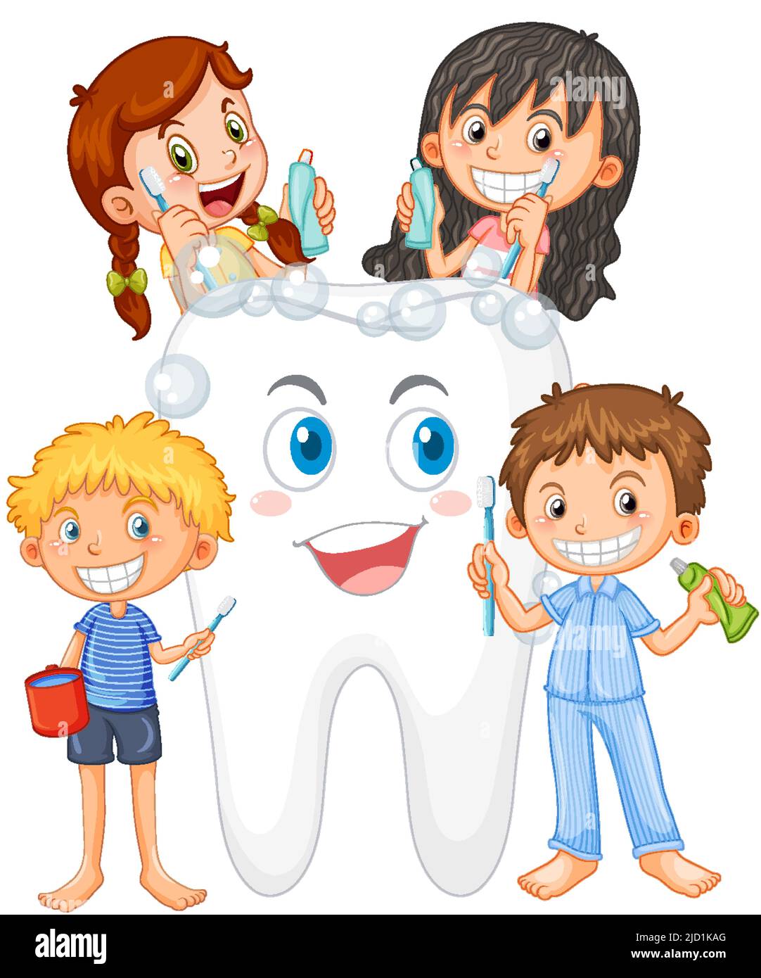 Ilustración del grupo de niños que limpian los dientes Imagen Vector de