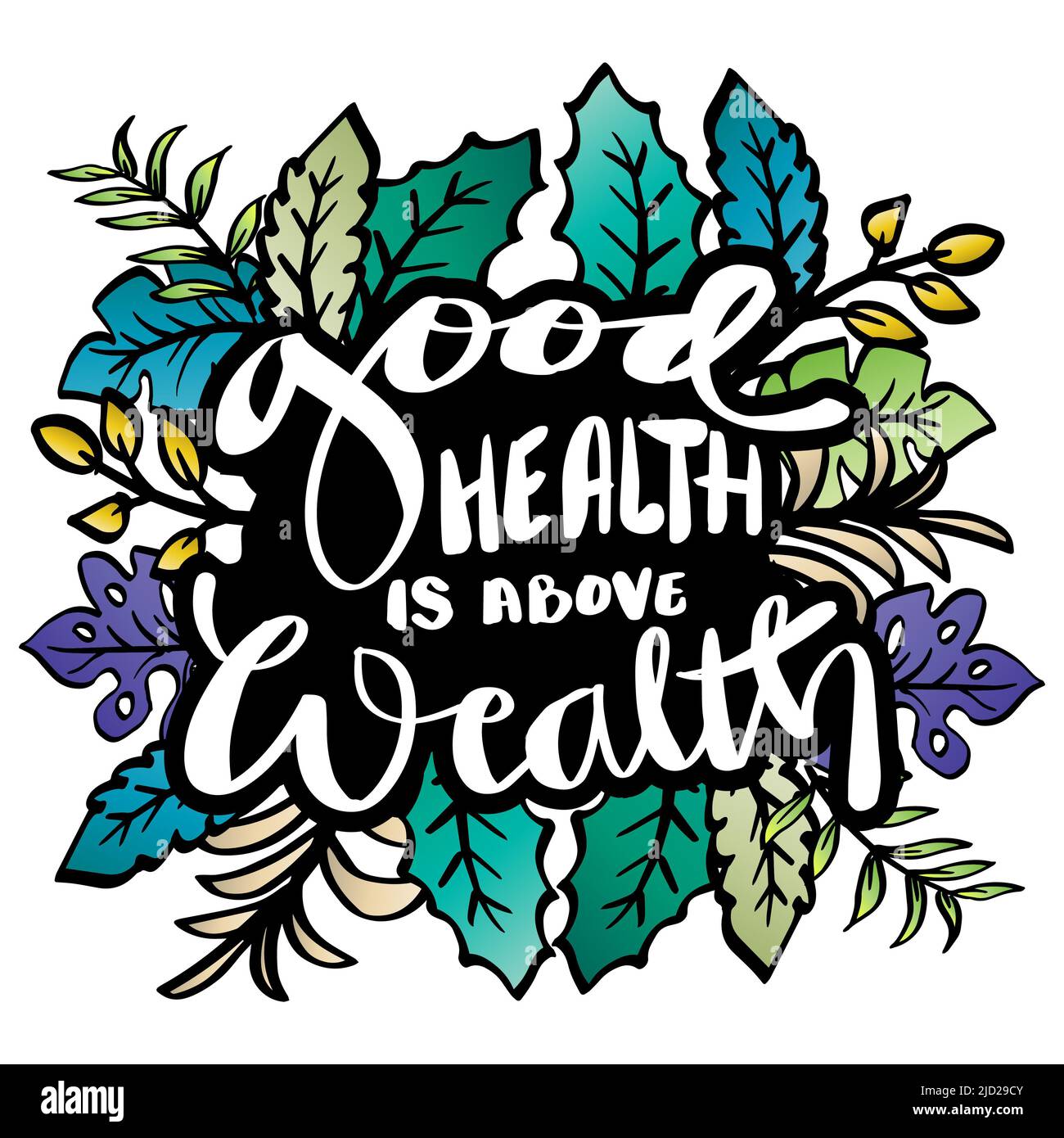La buena salud está por encima de la riqueza. Citas de pósters. Foto de stock