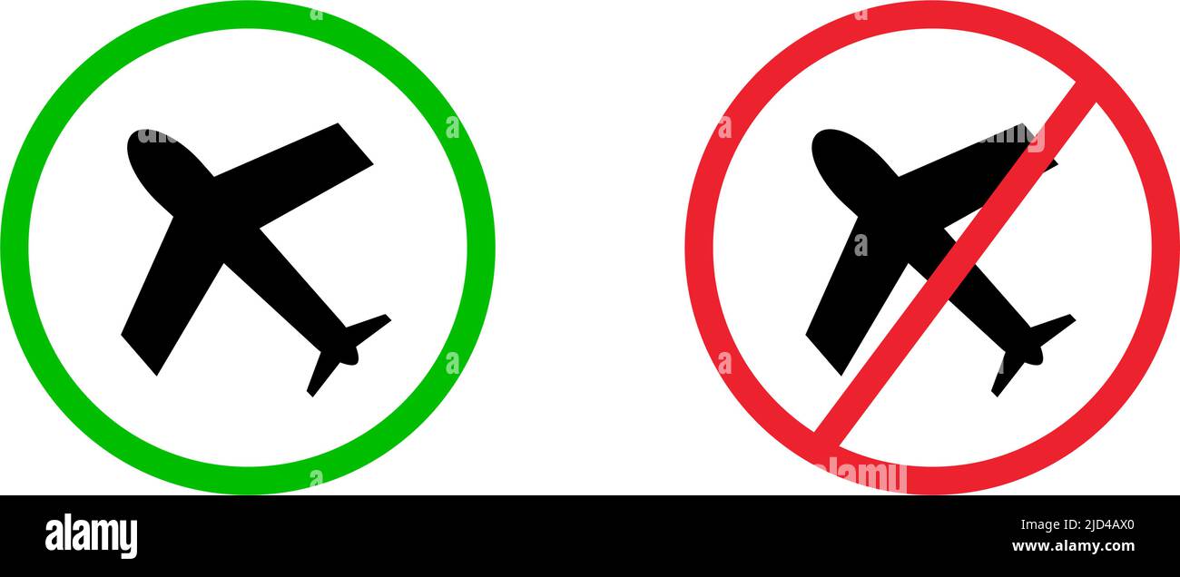 Permiso de viaje y prohibición de viaje. Icono de permiso de entrada y salida prohibido del avión. Vector editable. Ilustración del Vector