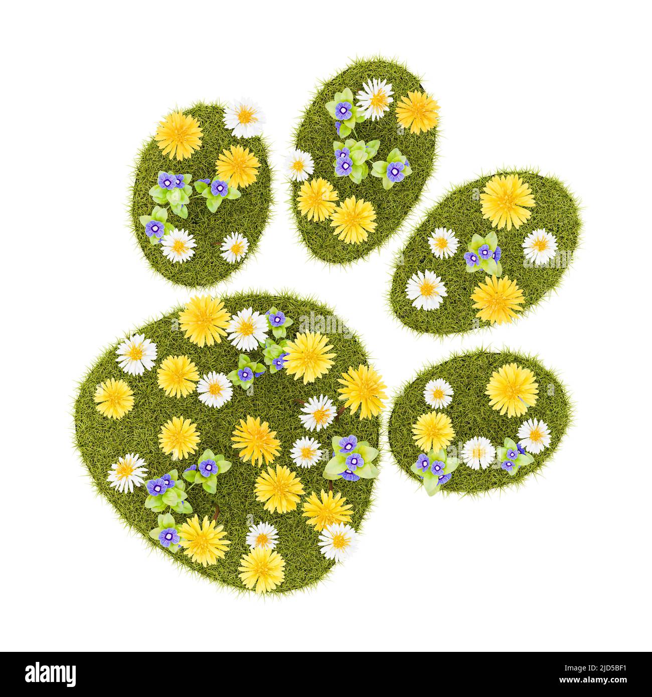 Símbolo de estampado de mascotas de flores de grassy forma aislada Foto de stock
