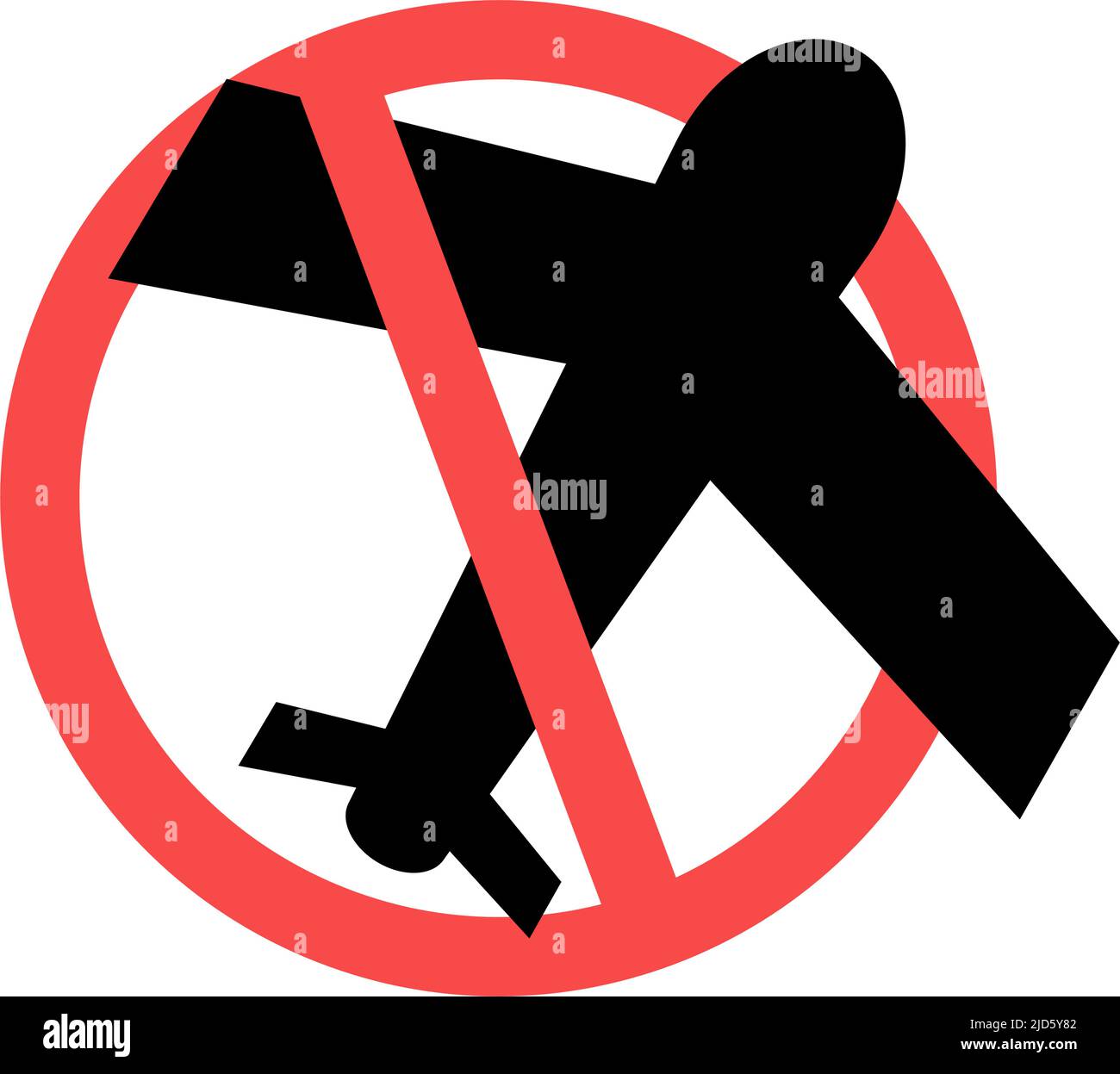 Silueta del avión y marca de prohibición. Señal de prohibición de entrada y salida. Está prohibido viajar. Vector editable. Ilustración del Vector