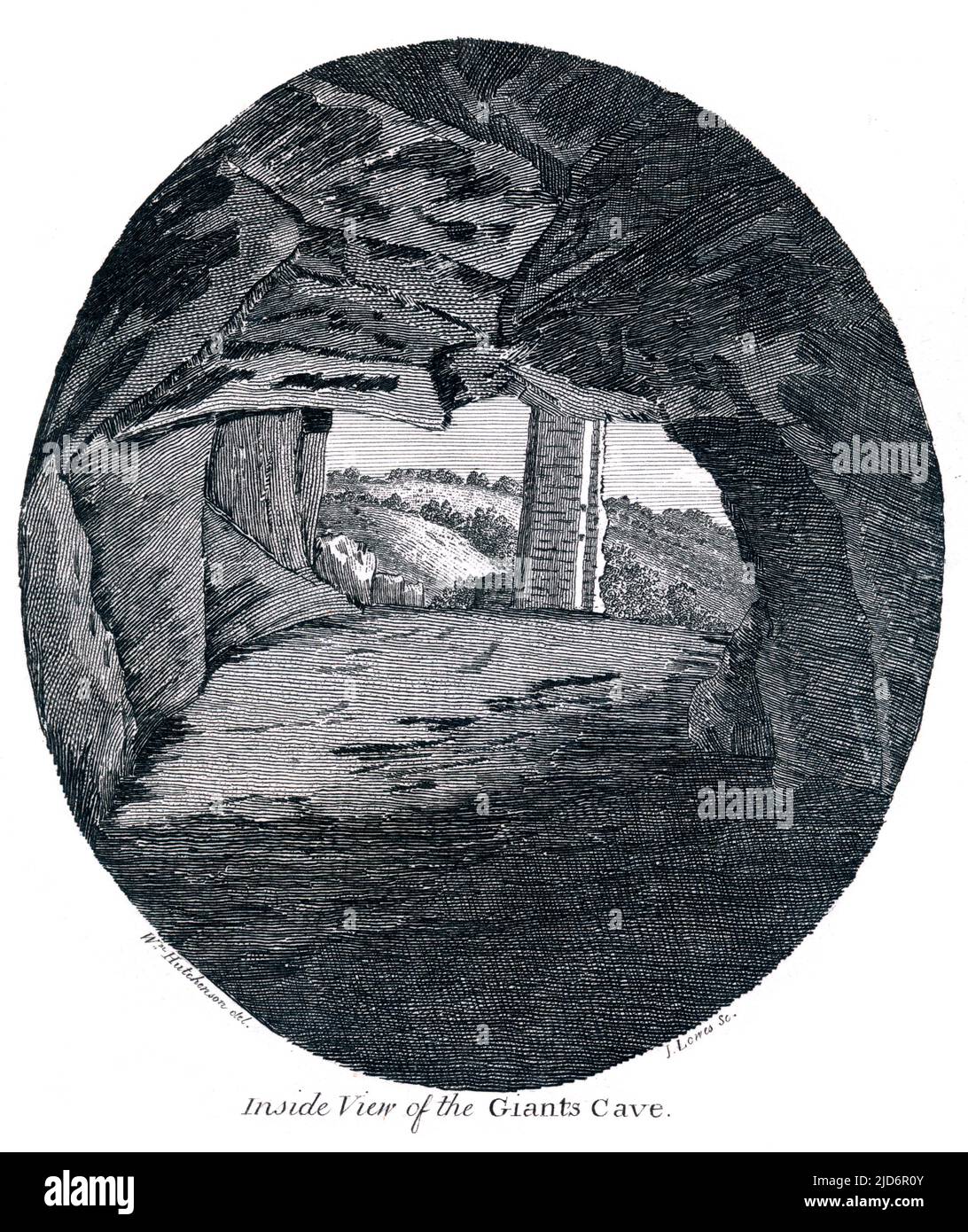 Vista interior de la Cueva del Gigante, Cumbria, grabada por James Lowes de Carlisle, 1790 Foto de stock