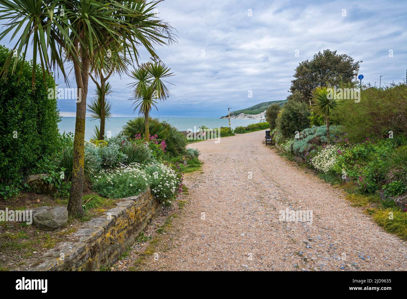 A pie de la playa Holywell, Eastbourne, East Sussex, Inglaterra, Reino Unido Foto de stock