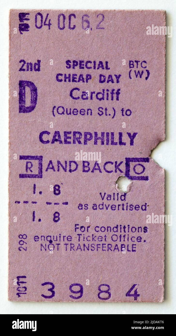 Billete de tren británico 1960s de Cardiff a Caerphilly Foto de stock