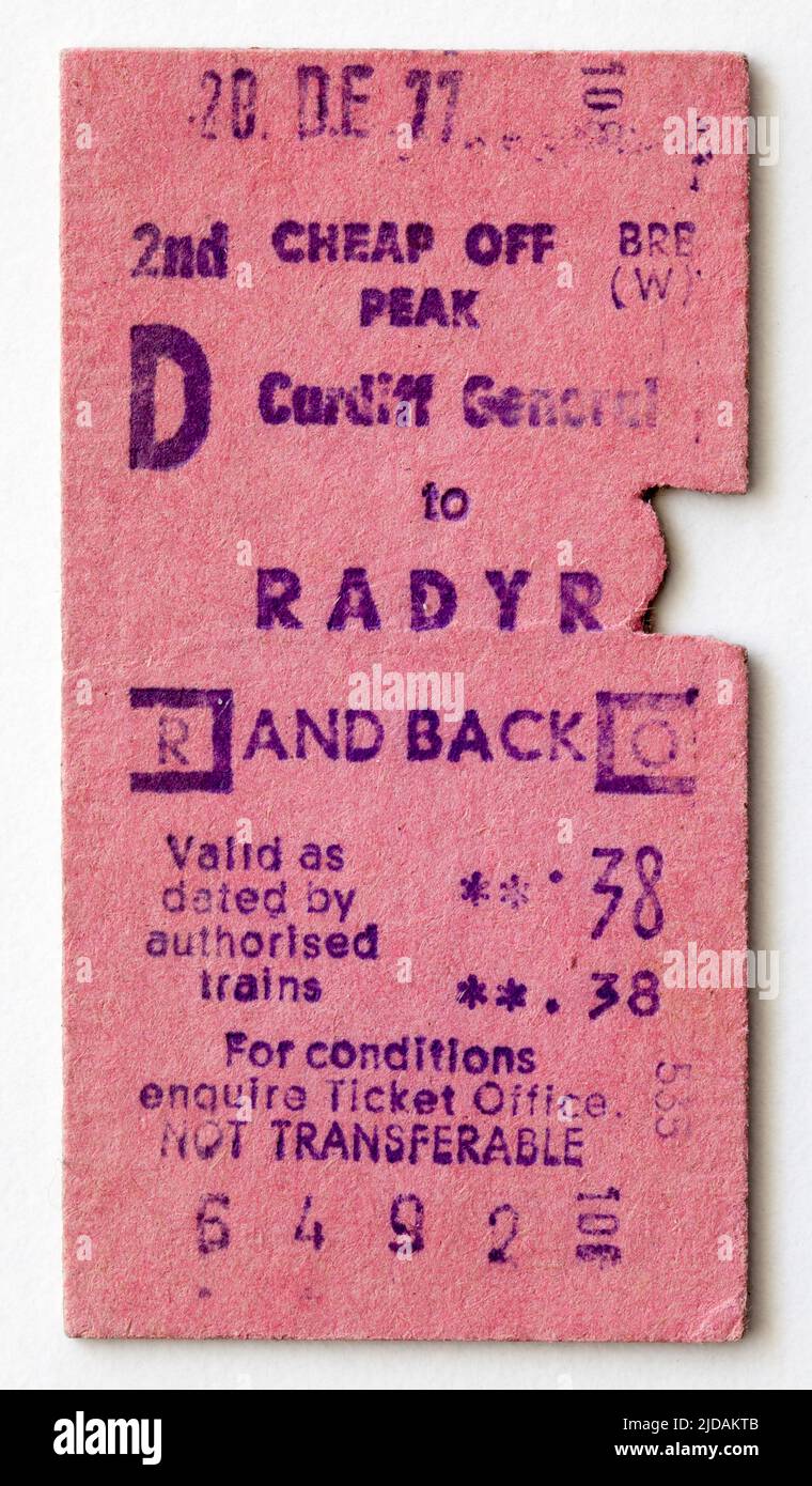 1960s billete de tren británico de Cardiff a Radyr Foto de stock