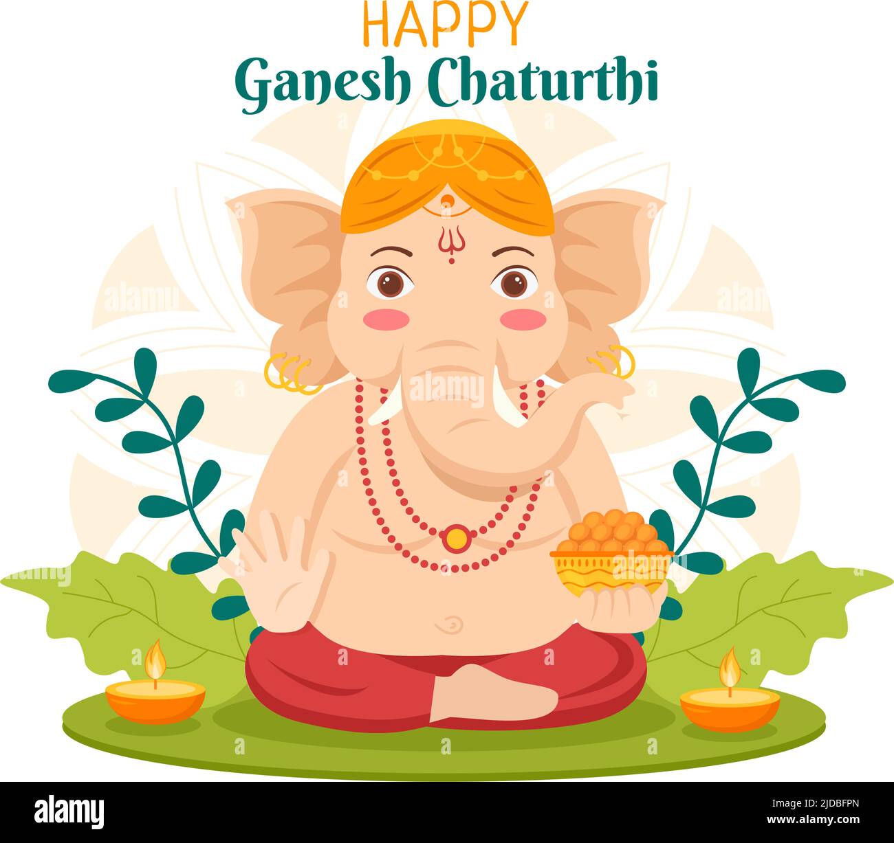 Feliz Ganesh Chaturthi del Festival en la India para celebrar su llegada a la Tierra en la ilustración de vectores de fondo de estilo plano Ilustración del Vector