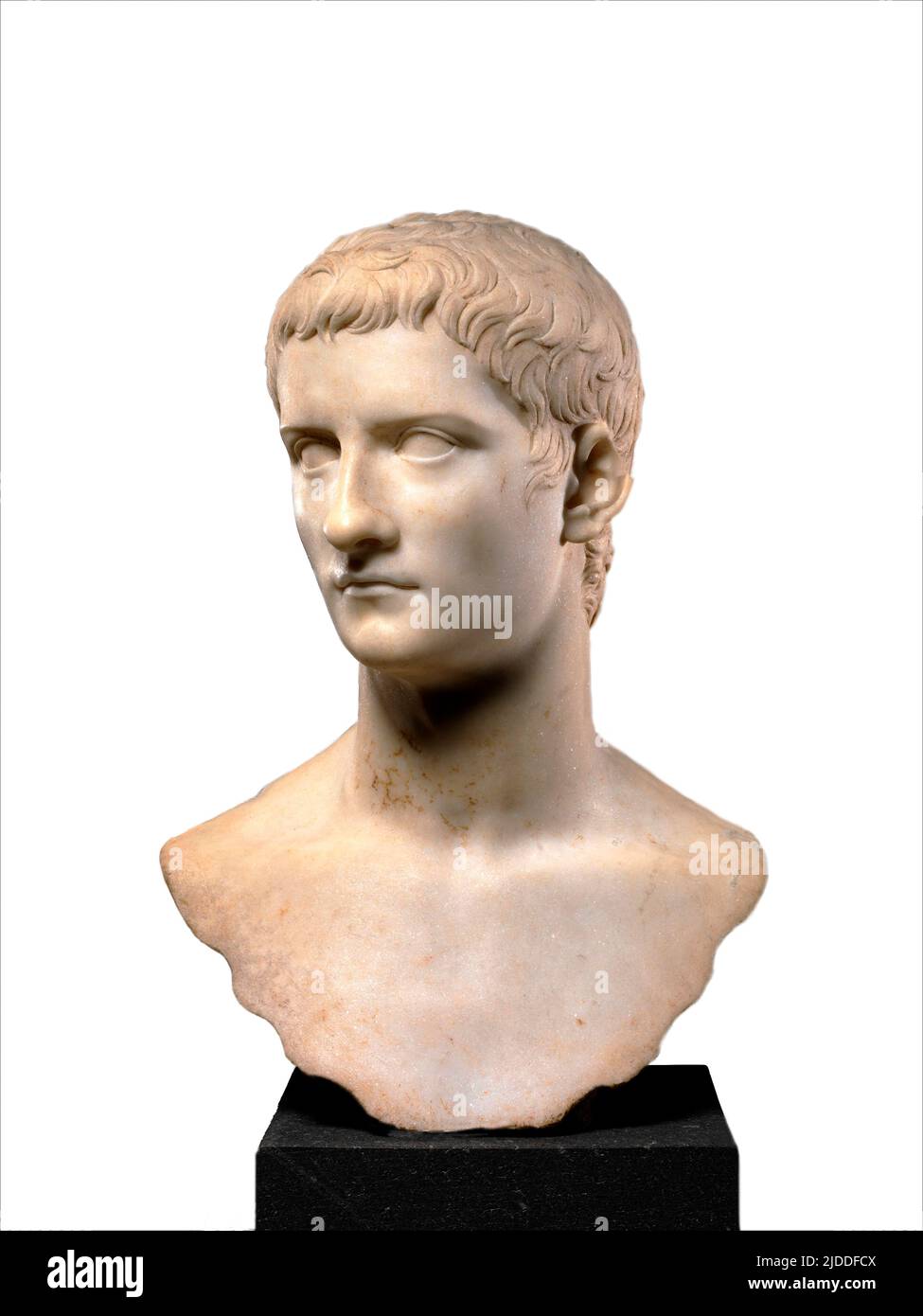Busto de mármol del emperador Gaius, conocido como Caligula - 37–41 d.C. Foto de stock