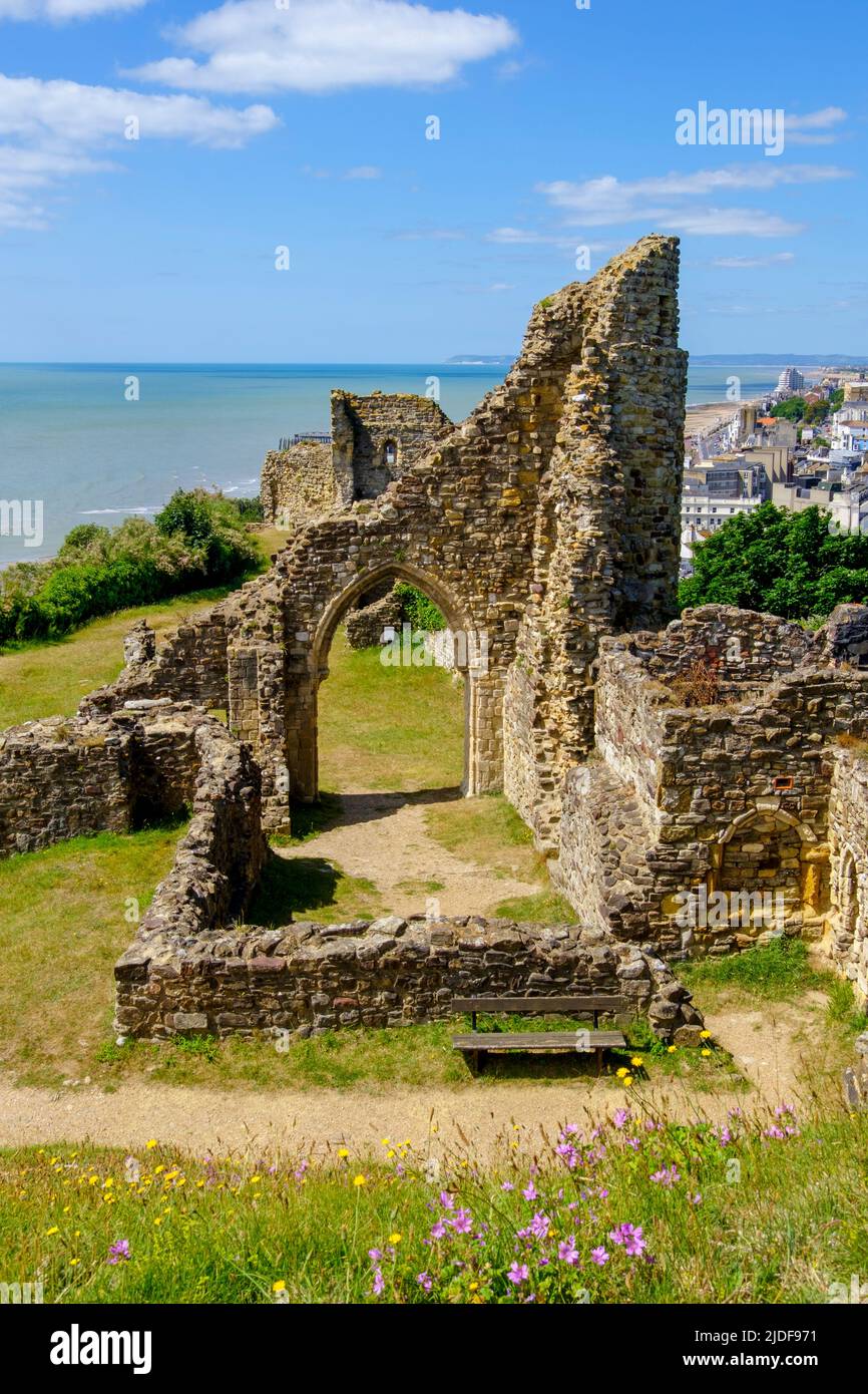 Ruinas del Castillo de Hastings, East Sussex, Reino Unido Foto de stock
