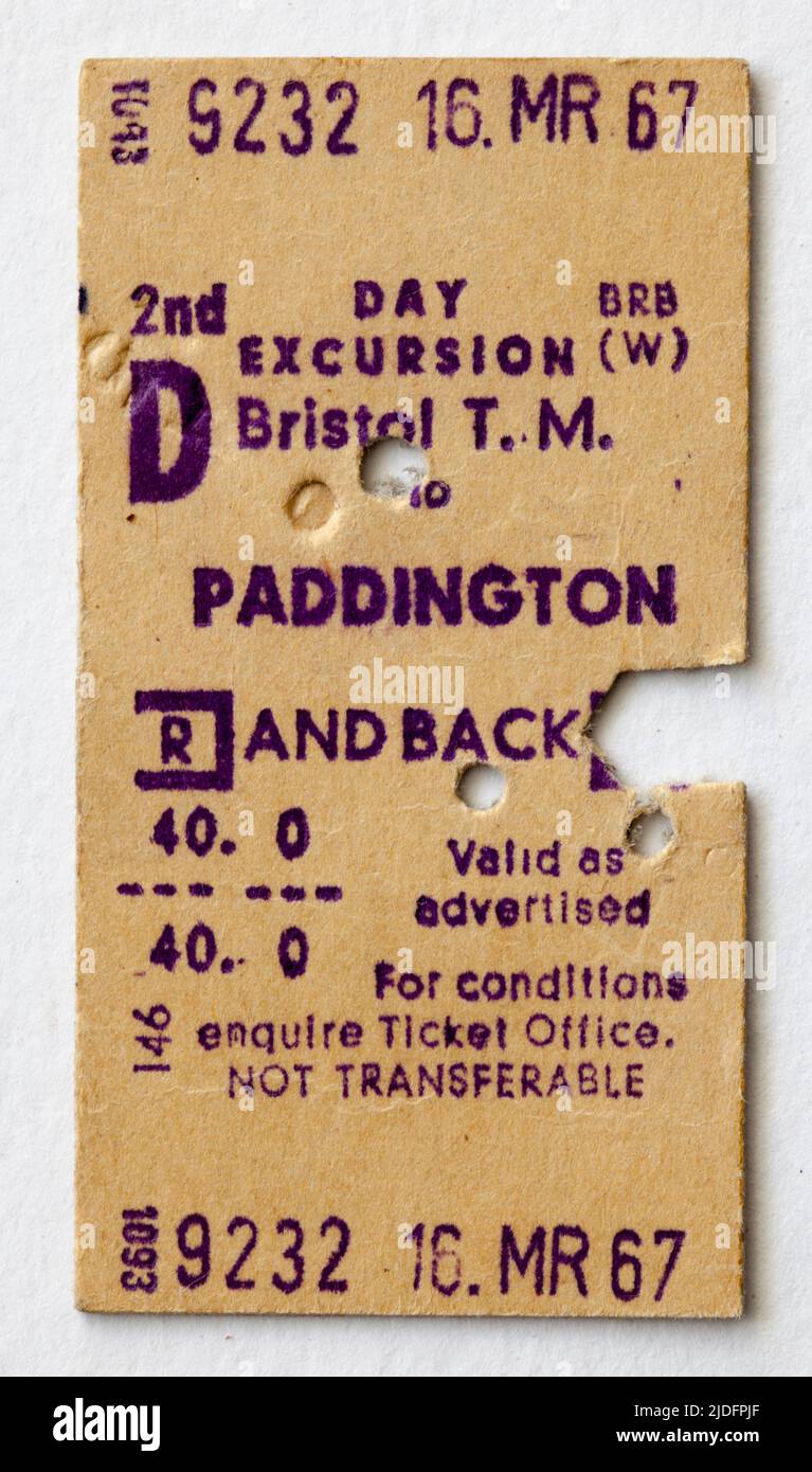 1960s billete de tren británico de Bristol a Paddington Foto de stock