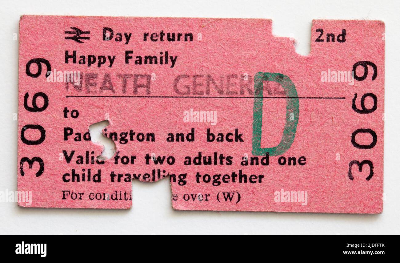 1970s billete de tren británico Neath a London Paddington Foto de stock