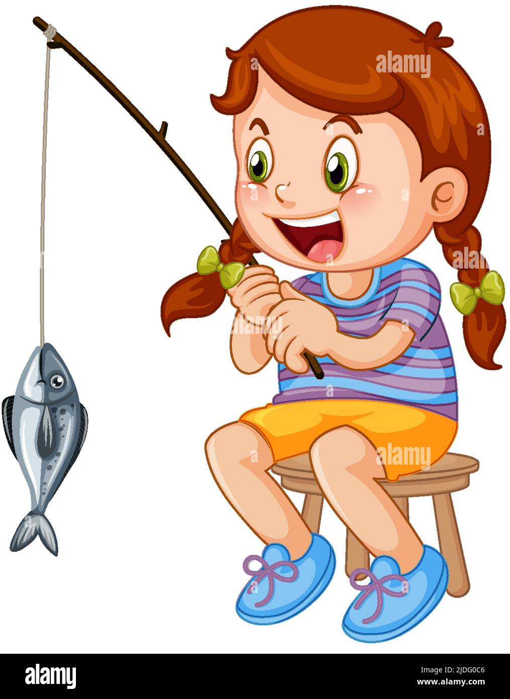 Ilustración del personaje de dibujos animados de pesca infantil feliz  Imagen Vector de stock - Alamy