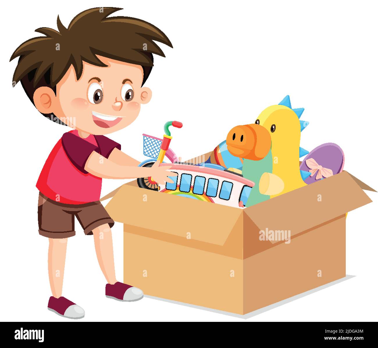 Un niño poniendo su juguete en la ilustración de la caja Imagen Vector de stock - Alamy Un niño poniendo su juguete en la ilustración de la caja Imagen Vector de stock - Alamy