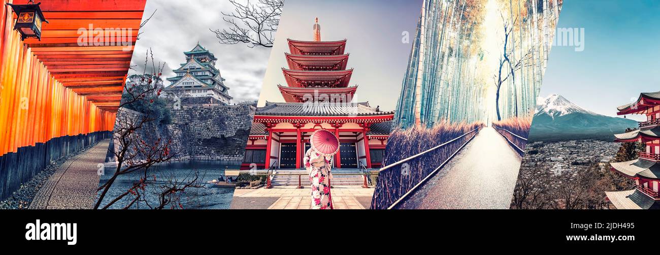 Lugares famosos en Japón collage Foto de stock