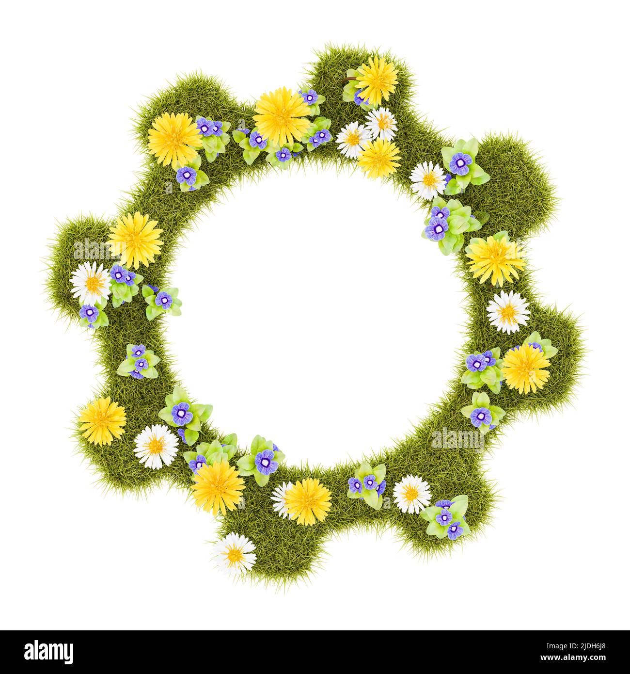 Símbolo de engranaje de ralado de flores aislado Foto de stock