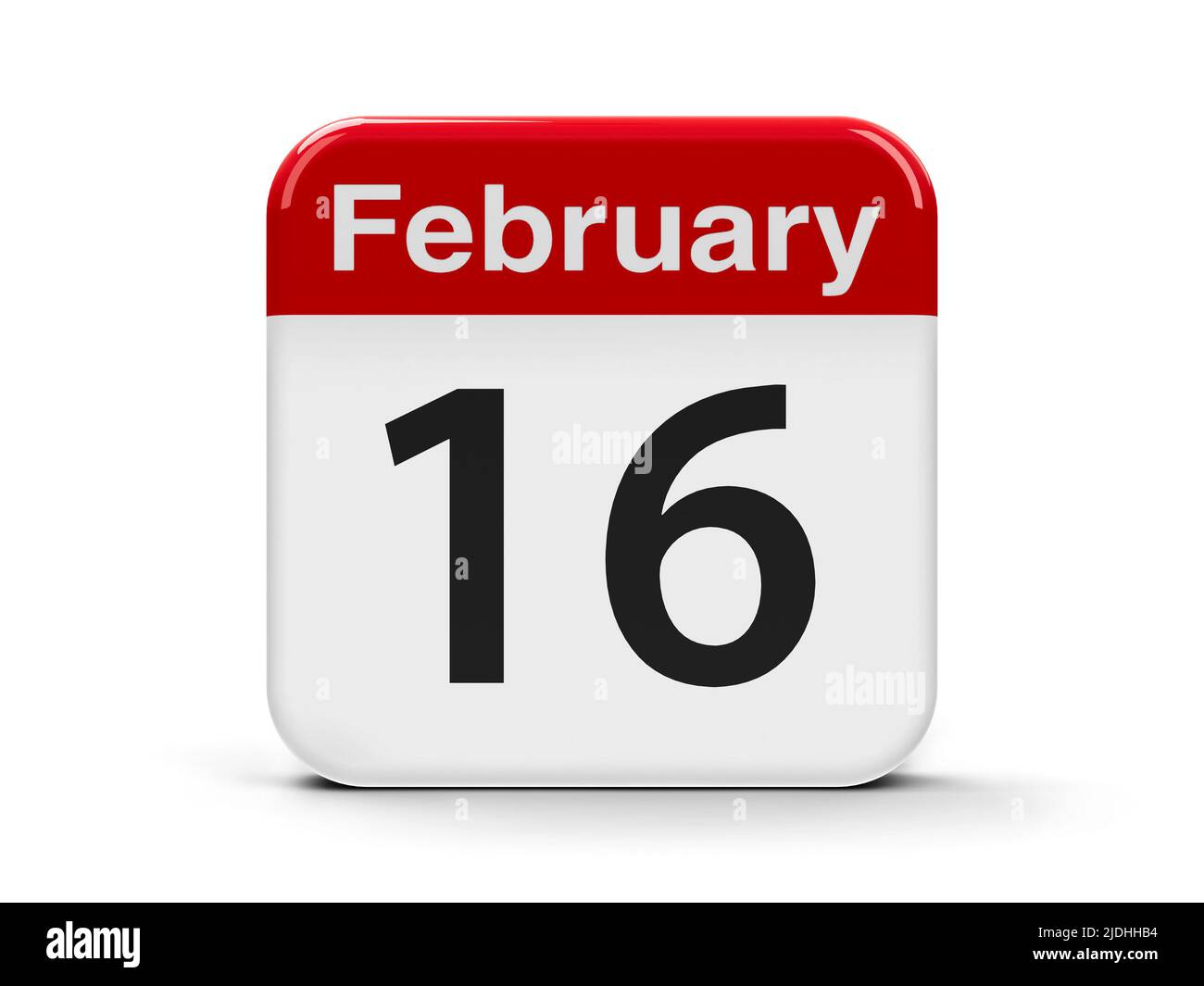 Botón Web Calendario - El 16 de febrero, representación tridimensional, ilustración 3D Foto de stock