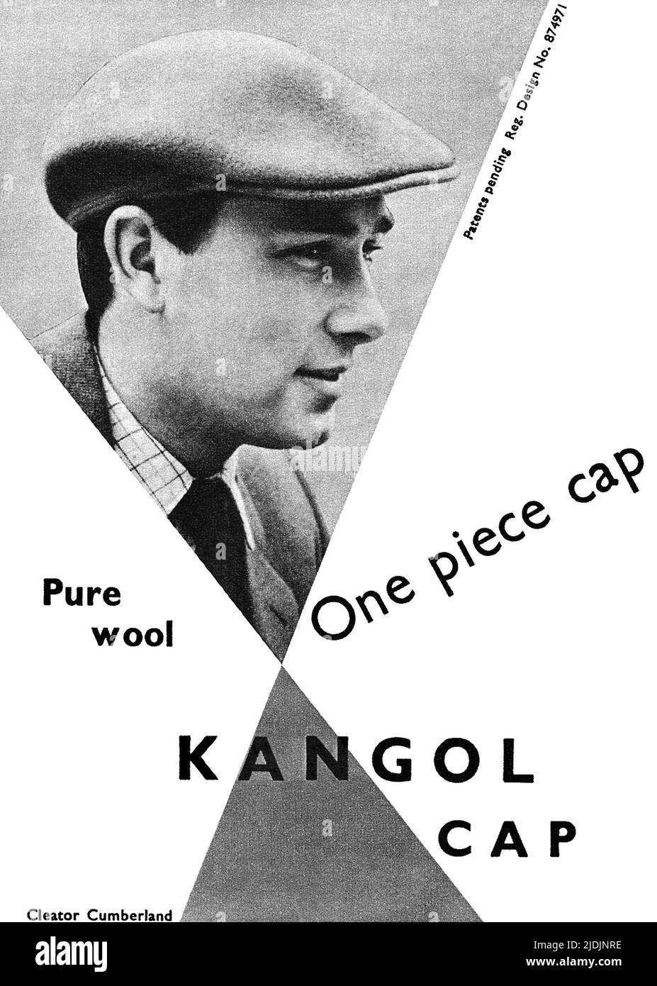 1955 Anuncio británico para una gorra inglesa de lana pura de Kangol. Foto de stock